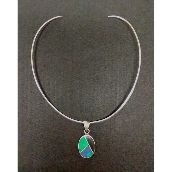 Taxco Mexico Pendant 925 Malachite Azurite Onyx Bale For Thicker Torque/Chain - Picture 1 of 7